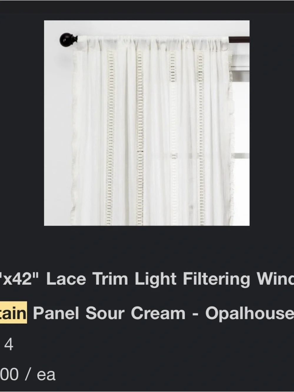 Opalhouse Sour Cream Lace Trim Light-Filtering Curtain Panel (set of 2)